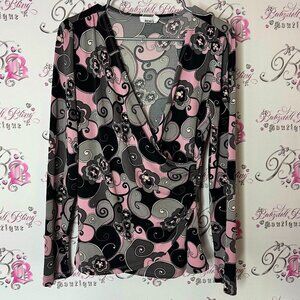 Ricki's long sleeve abstract flowers swirl pattern Gray and Pink Floral Top